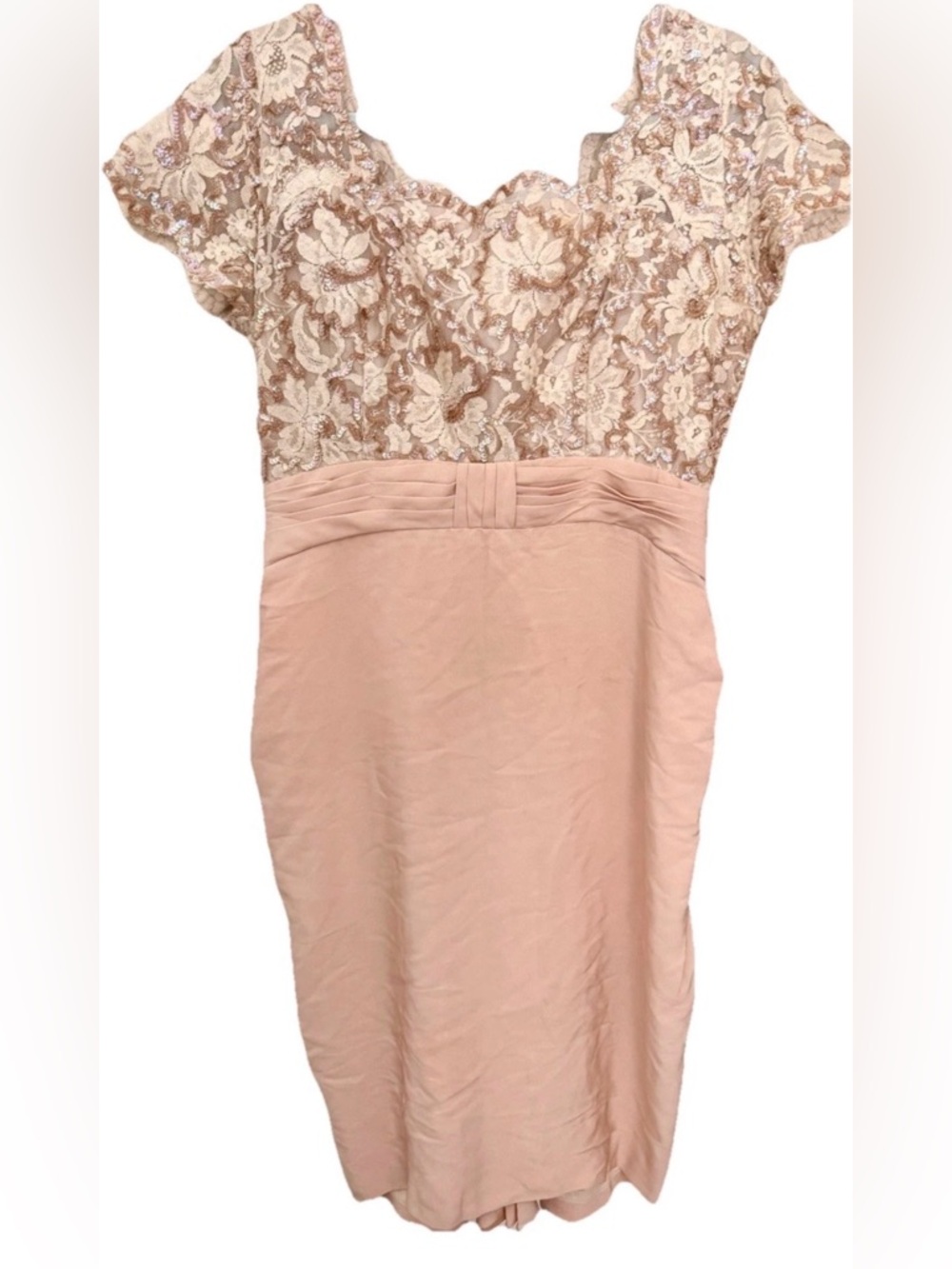 Emma Domb Vintage Lace Sequin Dress 50s Scalloped Beaded Wiggle Cocktail Draped